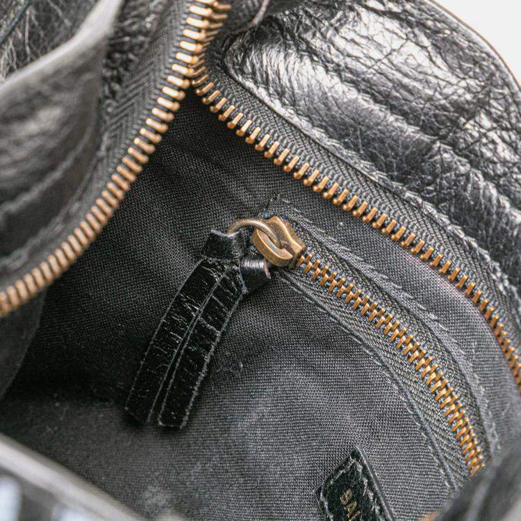 Pre Owned Balenciaga Black Blue Mini Lambskin Motocross Graffiti Classic City Satchel