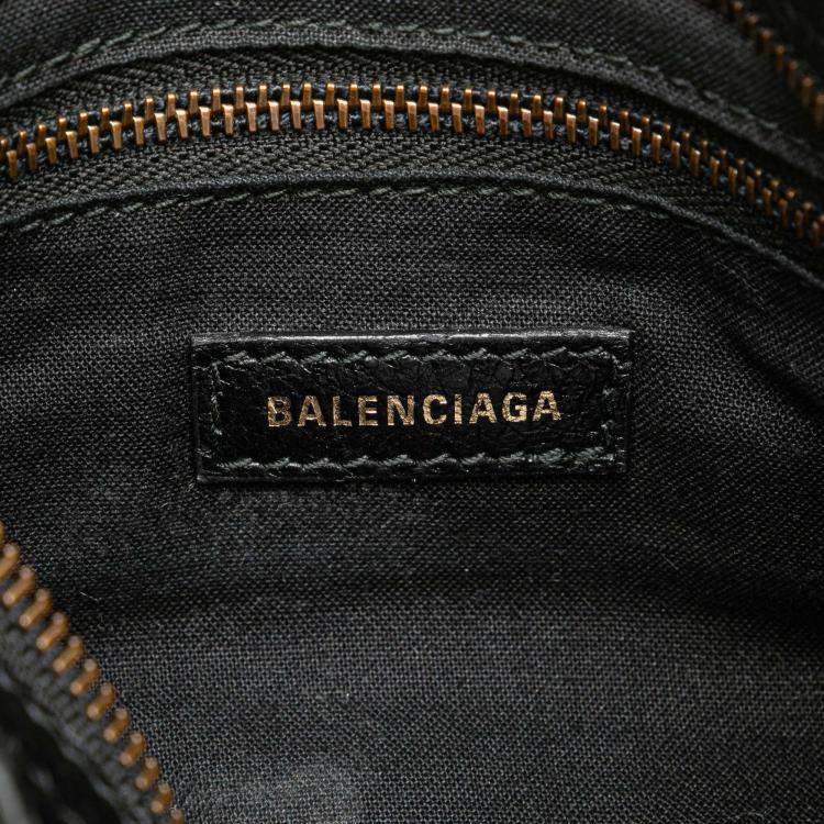 Pre Owned Balenciaga Black Blue Mini Lambskin Motocross Graffiti Classic City Satchel