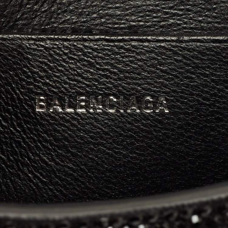 Pre Owned Balenciaga Black Suede Crystal Embellished Nano Hourglass Top Handle Bag