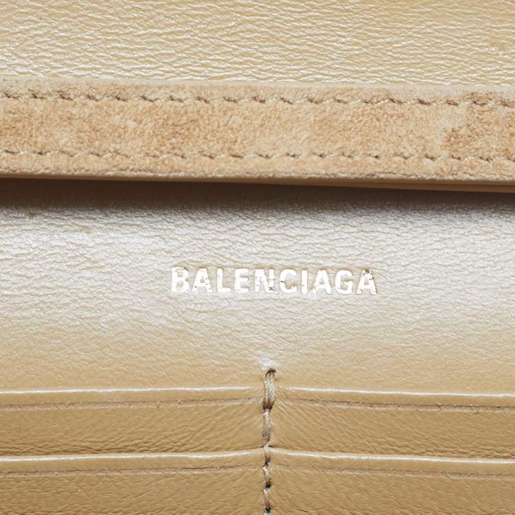 Pre Owned Balenciaga Gold Suede Crystal Embellished Hourglass Wallet on Chain