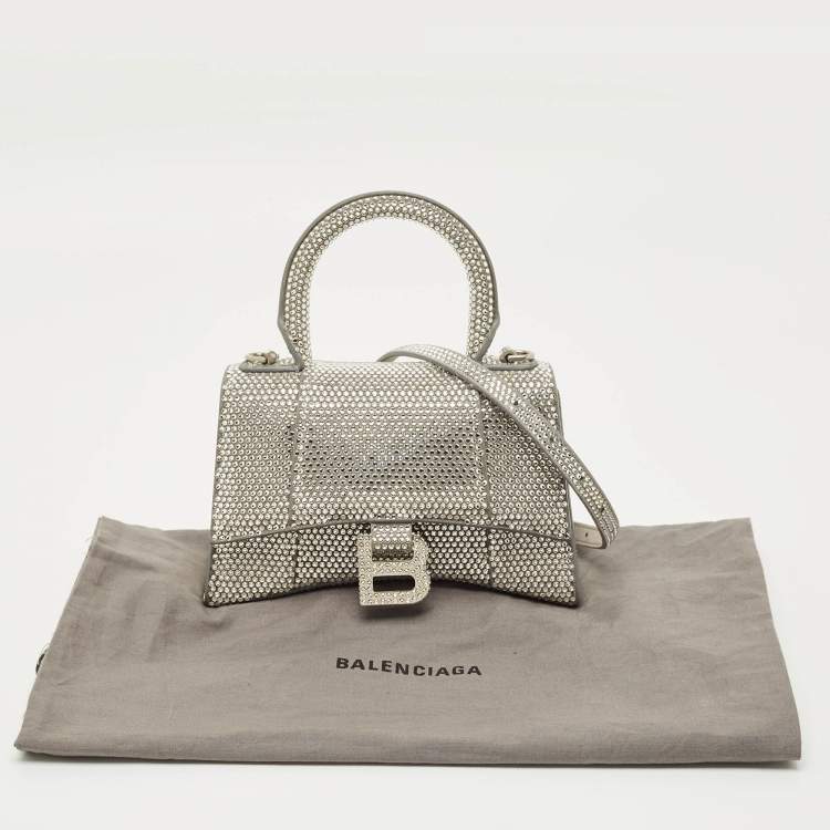 Pre Owned Balenciaga Grey Suede Crystal Embellished XS Hourglass Top Handle Bag
