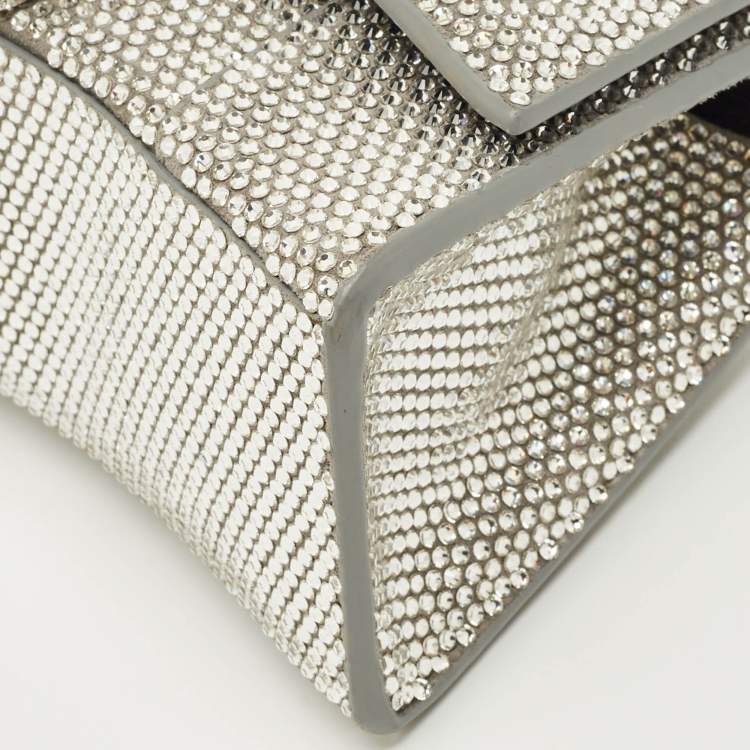 Pre Owned Balenciaga Grey Suede Crystal Embellished XS Hourglass Top Handle Bag
