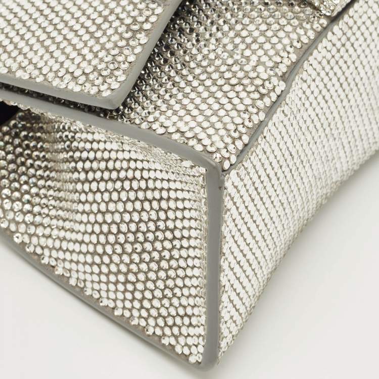 Pre Owned Balenciaga Grey Suede Crystal Embellished XS Hourglass Top Handle Bag