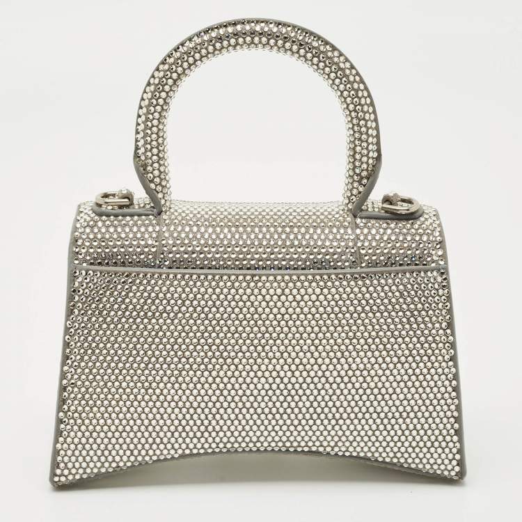 Pre Owned Balenciaga Grey Suede Crystal Embellished XS Hourglass Top Handle Bag