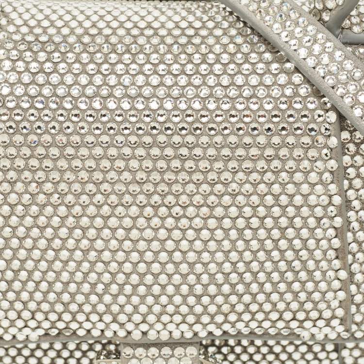 Pre Owned Balenciaga Grey Suede Crystal Embellished XS Hourglass Top Handle Bag