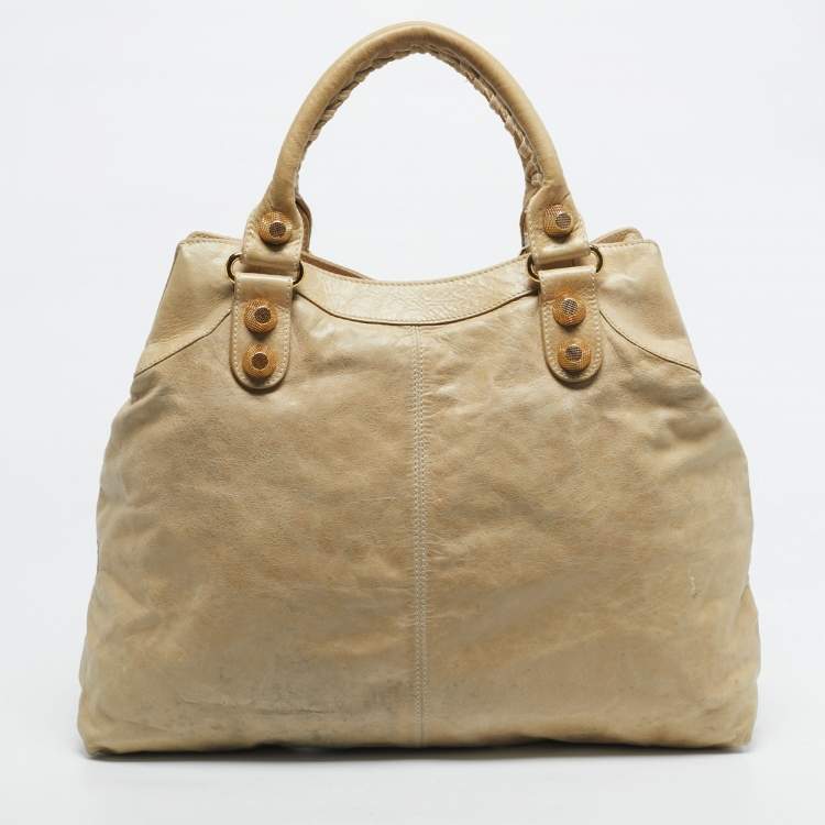 Pre Owned Balenciaga Cream Leather GGH Brief Tote