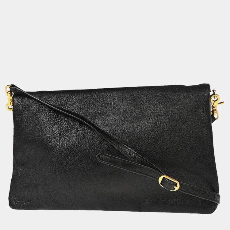 Pre Owned Balenciaga Envelope Black Leather Shoulder Bag