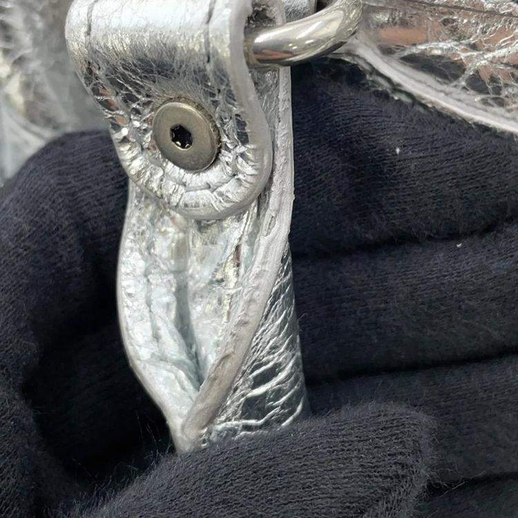 Pre Owned Balenciaga Le Cagoule Silver Leather Nano 2-Way Shoulder Bag