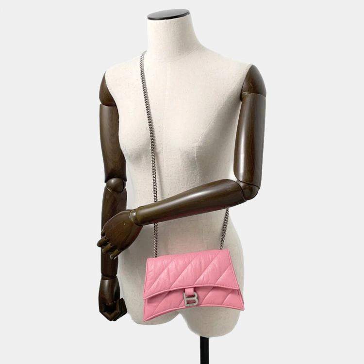 Pre Owned Balenciaga Crush XS Pink Leather Shoulder Bag