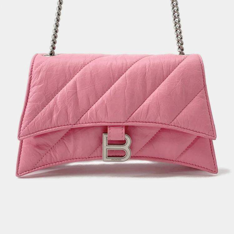 Pre Owned Balenciaga Crush XS Pink Leather Shoulder Bag
