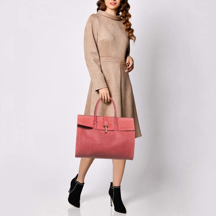 Pre Owned Balenciaga Pink Suede and Leather Tube Clasp Top Handle Bag