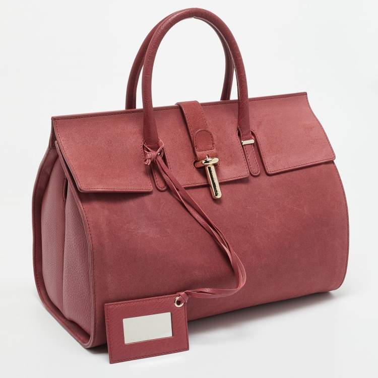 Pre Owned Balenciaga Pink Suede and Leather Tube Clasp Top Handle Bag