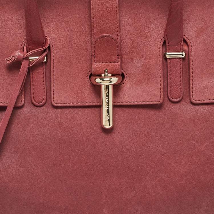 Pre Owned Balenciaga Pink Suede and Leather Tube Clasp Top Handle Bag