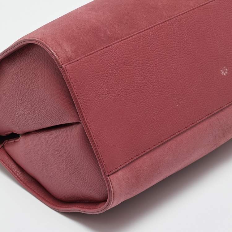 Pre Owned Balenciaga Pink Suede and Leather Tube Clasp Top Handle Bag
