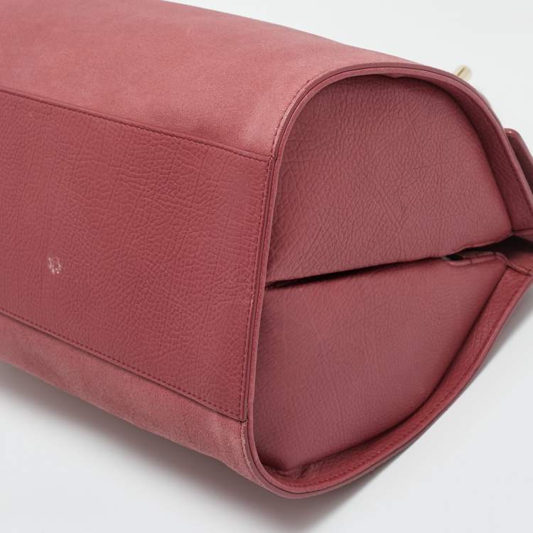 Pre Owned Balenciaga Pink Suede and Leather Tube Clasp Top Handle Bag