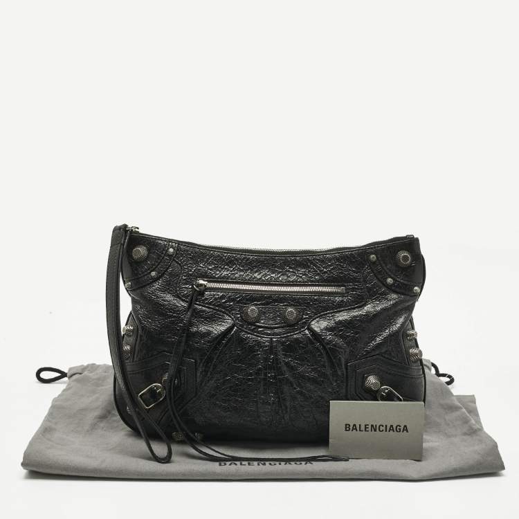 Pre Owned Balenciaga Black Leather Le Cagole Wristlet Pouch