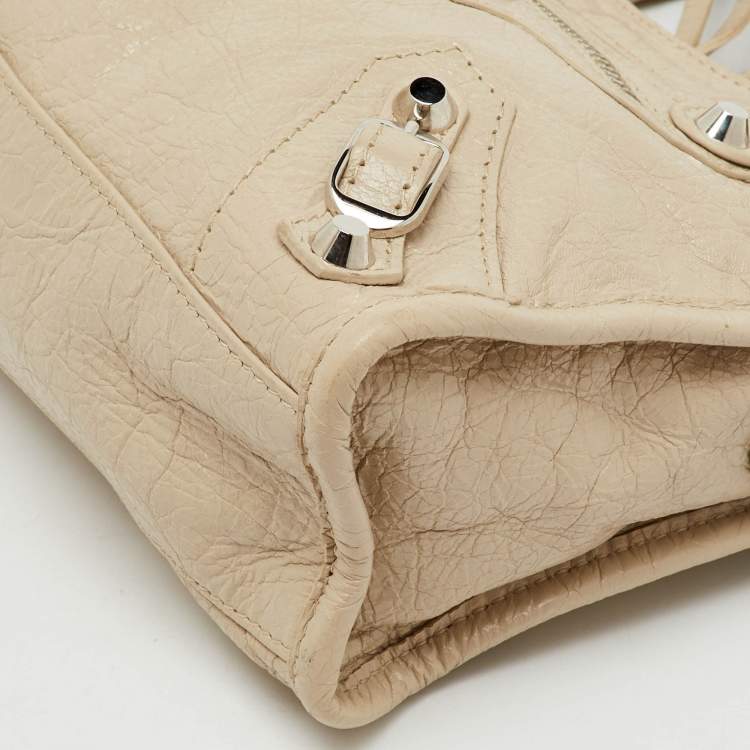 Pre Owned Balenciaga Beige Leather Mini Metallic Edge City Bag
