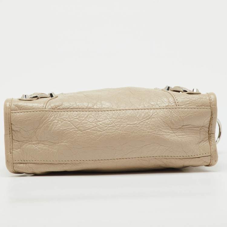 Pre Owned Balenciaga Beige Leather Mini Metallic Edge City Bag