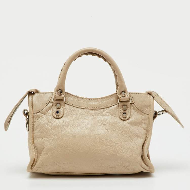 Pre Owned Balenciaga Beige Leather Mini Metallic Edge City Bag