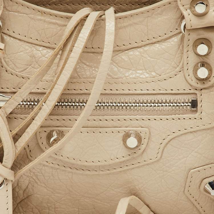 Pre Owned Balenciaga Beige Leather Mini Metallic Edge City Bag