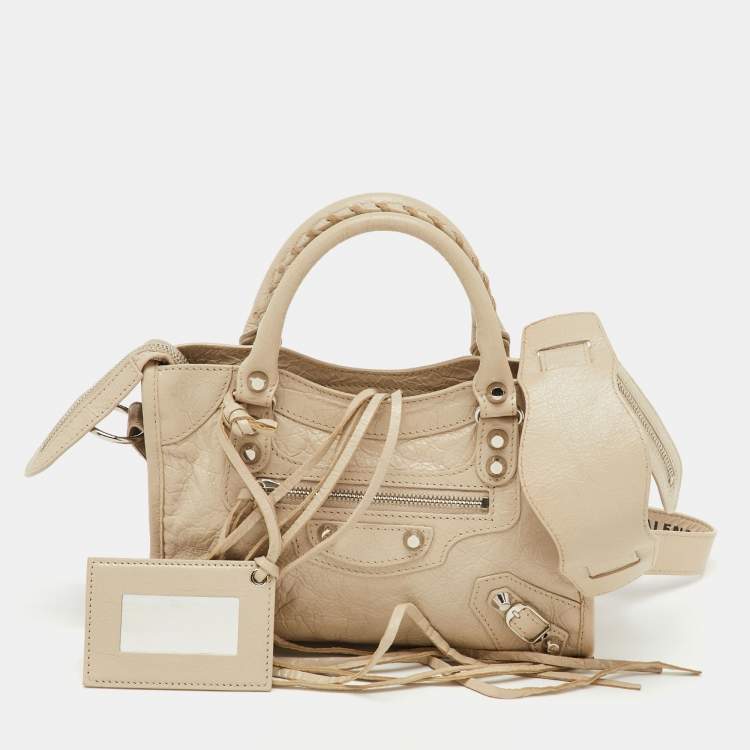 Pre Owned Balenciaga Beige Leather Mini Metallic Edge City Bag
