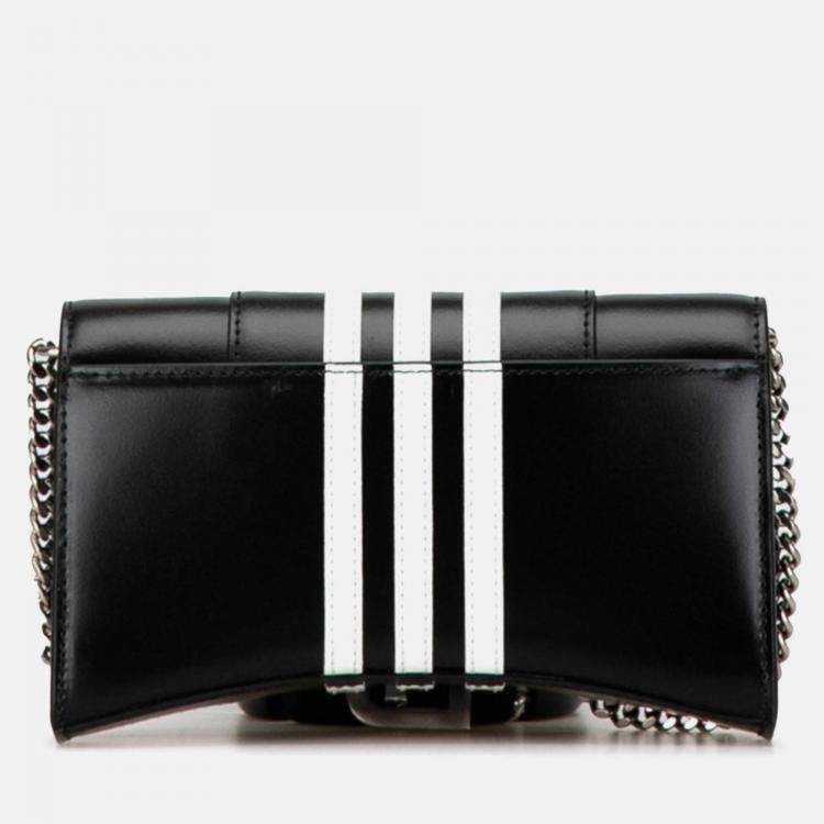 Pre Owned Balenciaga X Adidas Hourglass Crossbody Chain Wallet Shoulder Bag Black White Leather