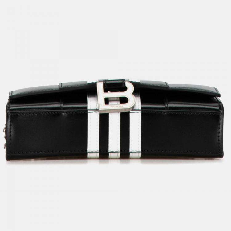 Pre Owned Balenciaga X Adidas Hourglass Crossbody Chain Wallet Shoulder Bag Black White Leather