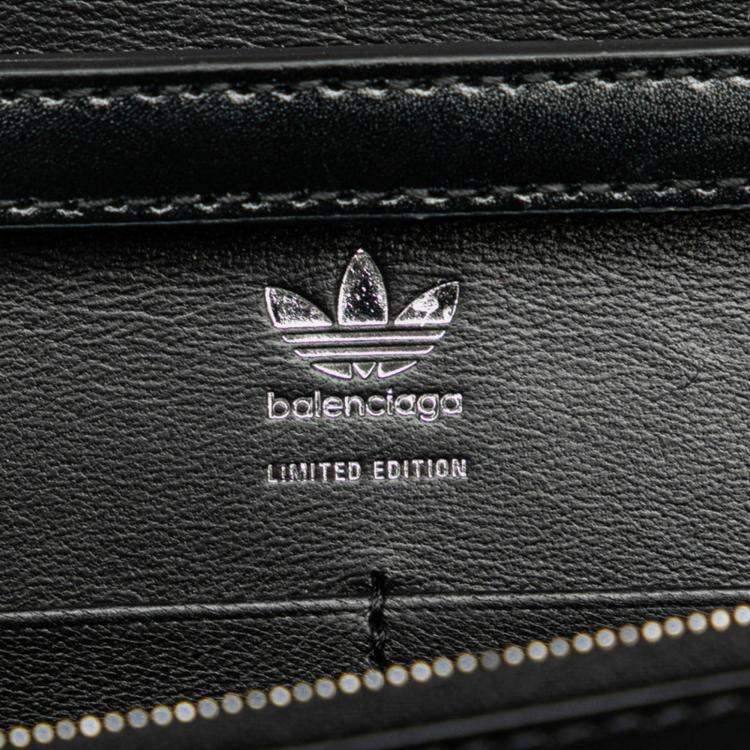 Pre Owned Balenciaga X Adidas Hourglass Crossbody Chain Wallet Shoulder Bag Black White Leather