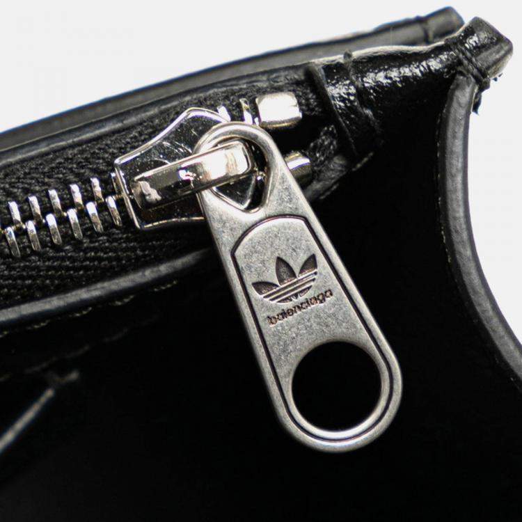 Pre Owned Balenciaga X Adidas Hourglass Crossbody Chain Wallet Shoulder Bag Black White Leather