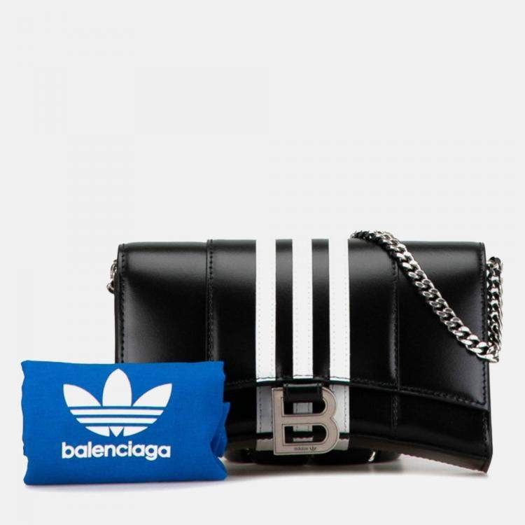 Pre Owned Balenciaga X Adidas Hourglass Crossbody Chain Wallet Shoulder Bag Black White Leather