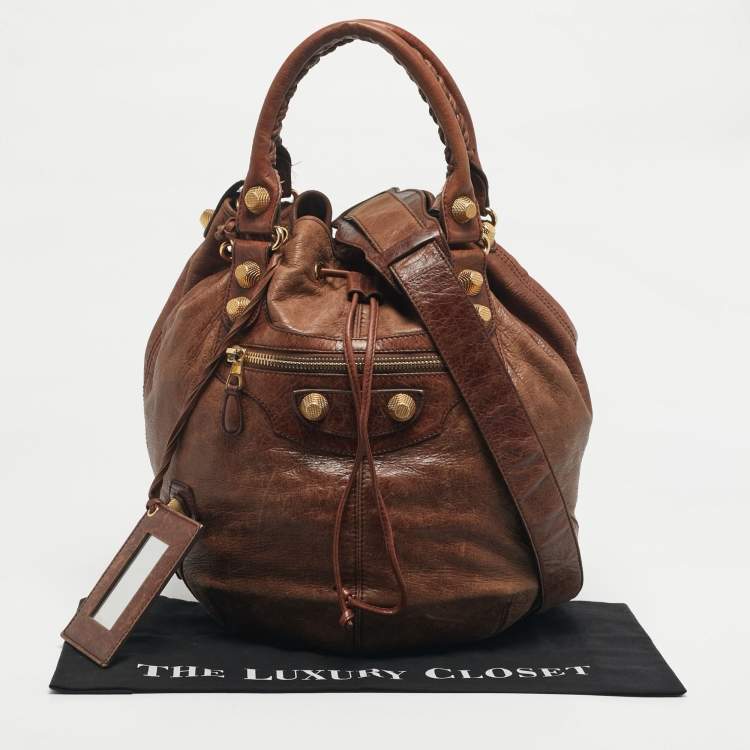 Pre Owned Balenciaga Brown Leather GGH Pompon Hobo