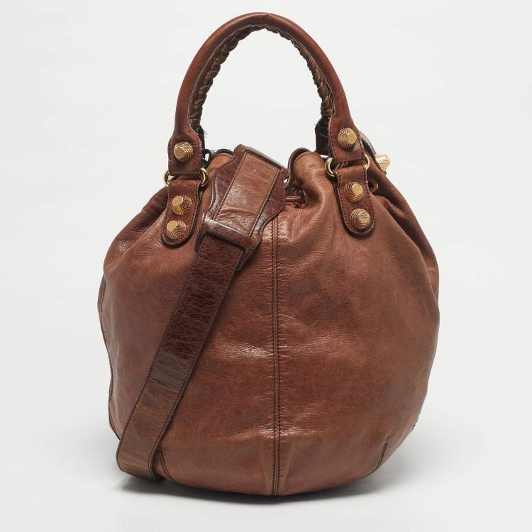 Pre Owned Balenciaga Brown Leather GGH Pompon Hobo