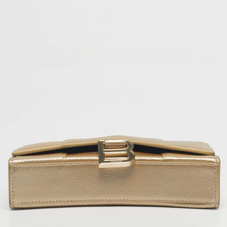 Pre Owned Balenciaga Gold Leather Hourglass Wallet on Chain