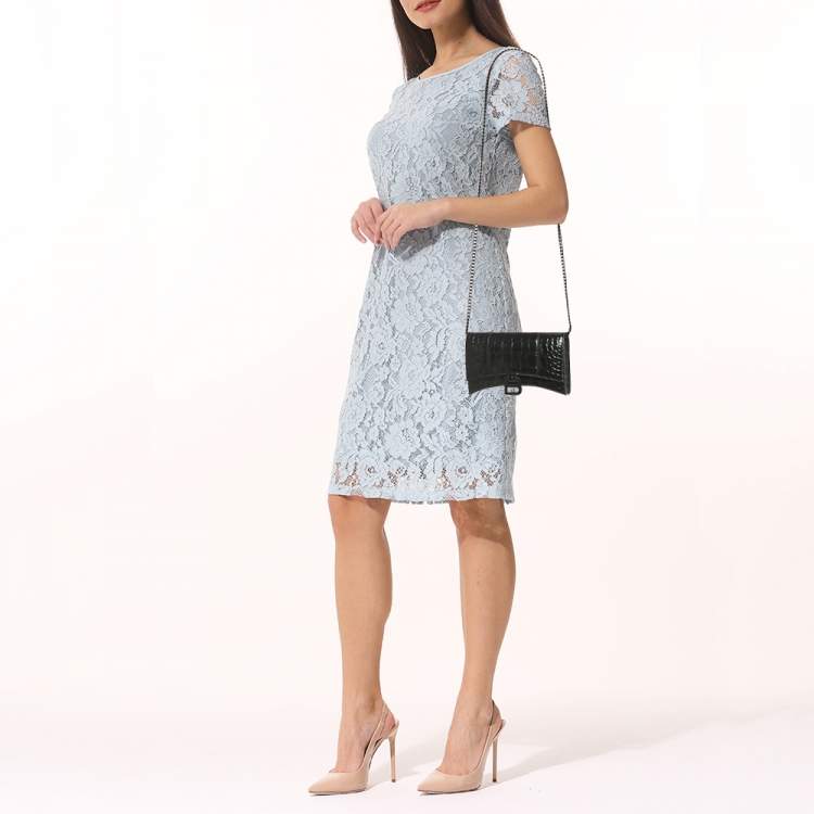 Pre Owned Balenciaga Black Croc Embossed Leather Hourglass Wallet on Chain