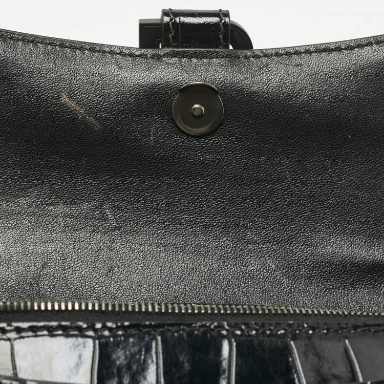 Pre Owned Balenciaga Black Croc Embossed Leather Hourglass Wallet on Chain