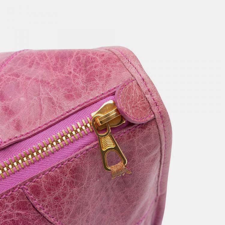 Pre Owned Balenciaga Pink Lambskin Motocross Giant 21 Work Satchel