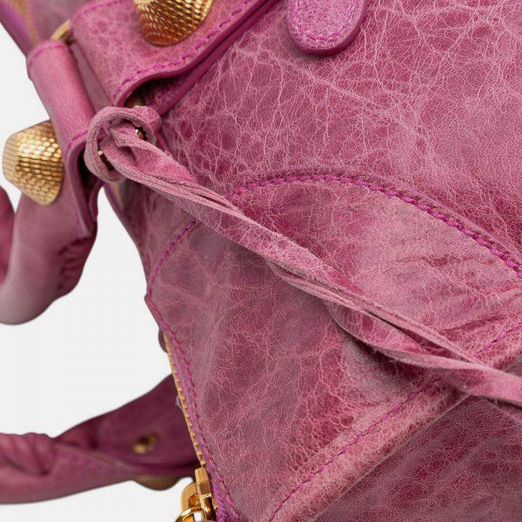 Pre Owned Balenciaga Pink Lambskin Motocross Giant 21 Work Satchel
