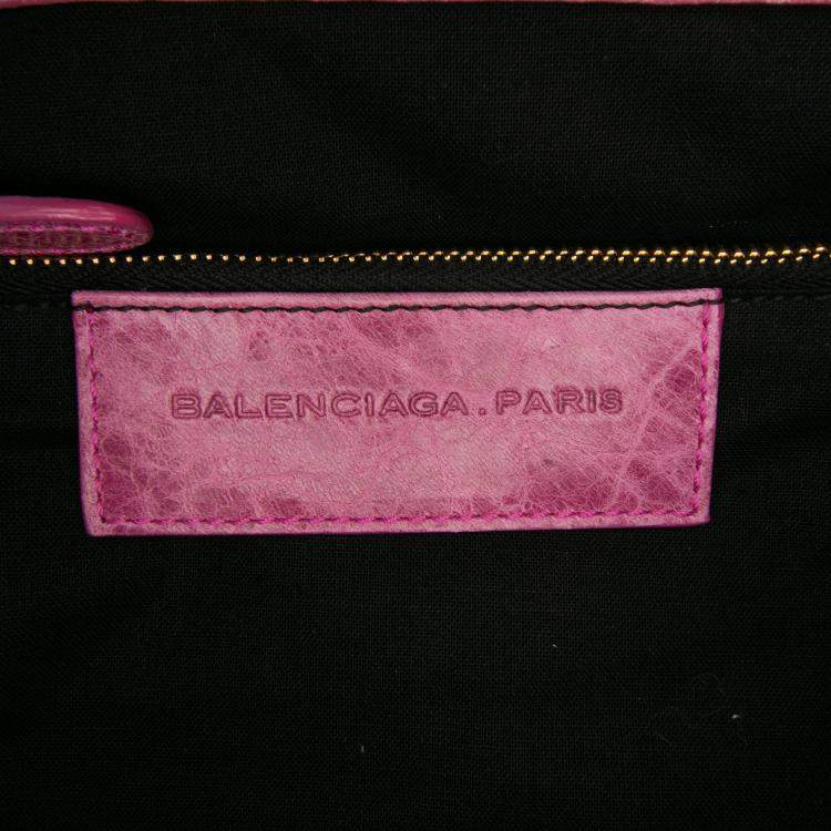 Pre Owned Balenciaga Pink Lambskin Motocross Giant 21 Work Satchel