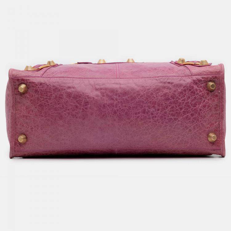 Pre Owned Balenciaga Pink Lambskin Motocross Giant 21 Work Satchel