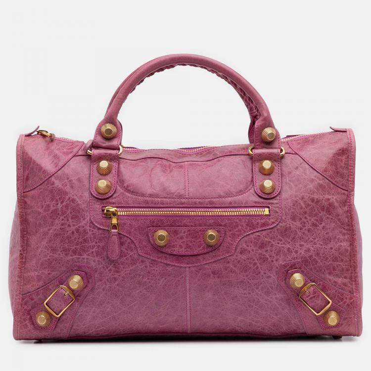 Pre Owned Balenciaga Pink Lambskin Motocross Giant 21 Work Satchel
