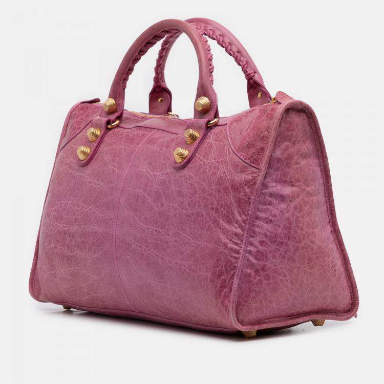 Pre Owned Balenciaga Pink Lambskin Motocross Giant 21 Work Satchel
