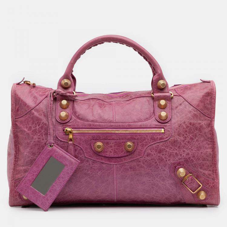 Pre Owned Balenciaga Pink Lambskin Motocross Giant 21 Work Satchel