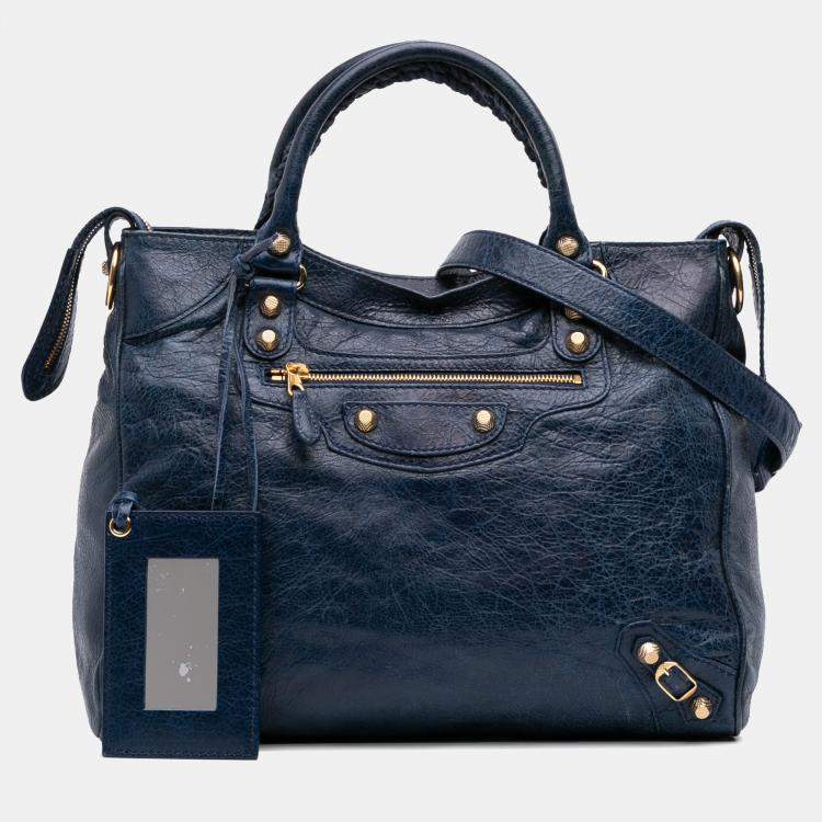 Pre Owned Balenciaga Blue Lambskin Motocross Giant 12 Velo Satchel
