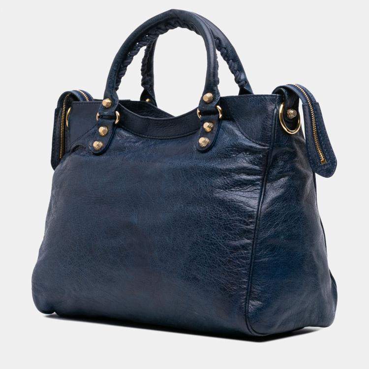 Pre Owned Balenciaga Blue Lambskin Motocross Giant 12 Velo Satchel