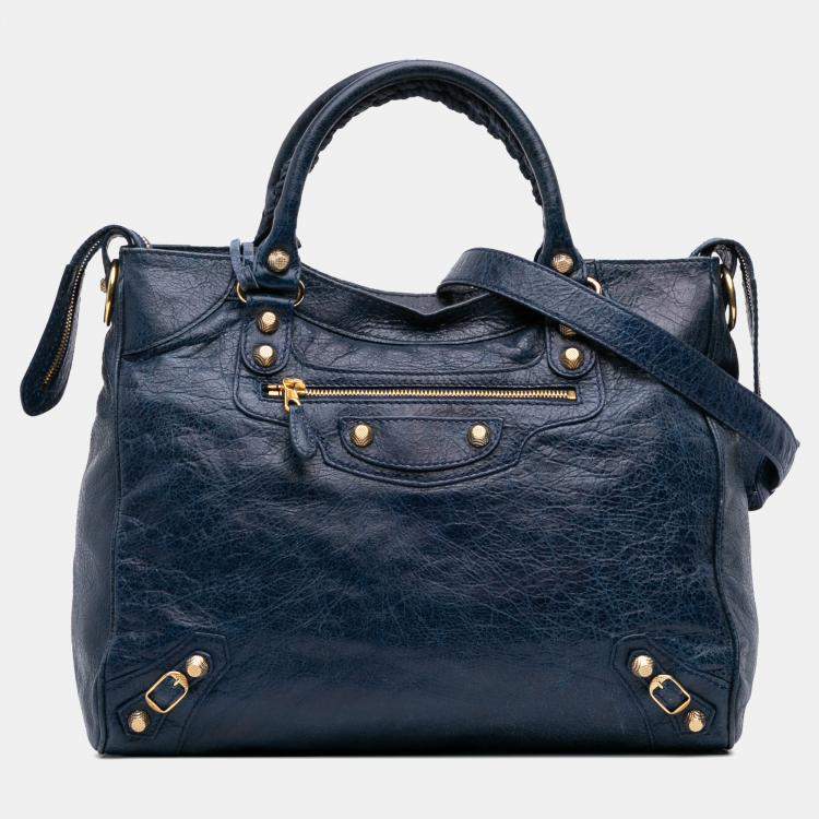 Pre Owned Balenciaga Blue Lambskin Motocross Giant 12 Velo Satchel