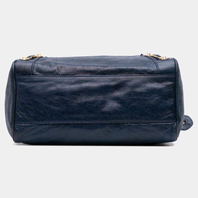 Pre Owned Balenciaga Blue Lambskin Motocross Giant 12 Velo Satchel