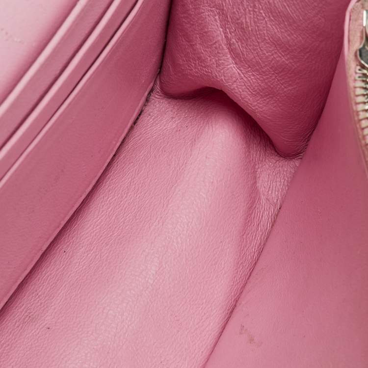 Pre Owned Balenciaga Light Pink Croc Embossed Leather Gossip Wallet on Chain