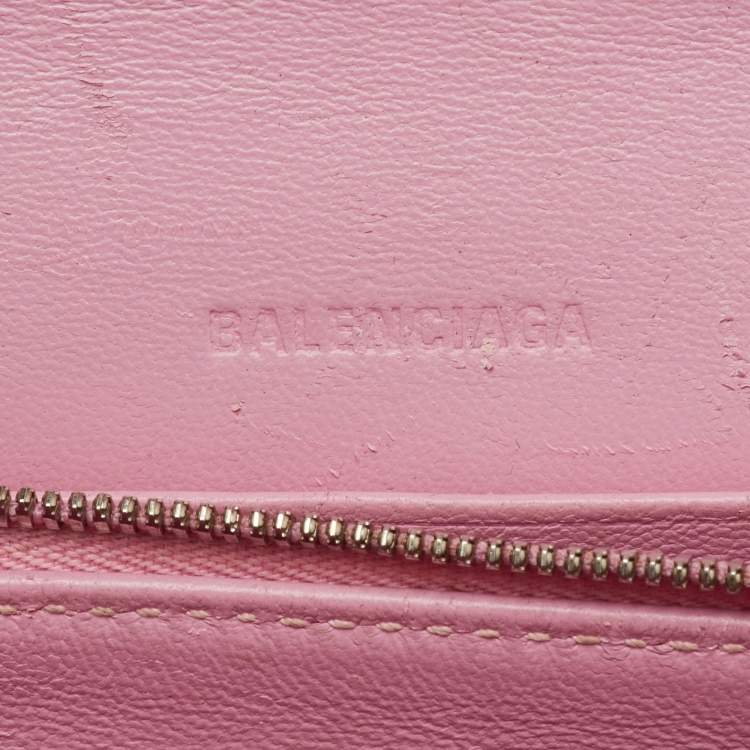 Pre Owned Balenciaga Light Pink Croc Embossed Leather Gossip Wallet on Chain