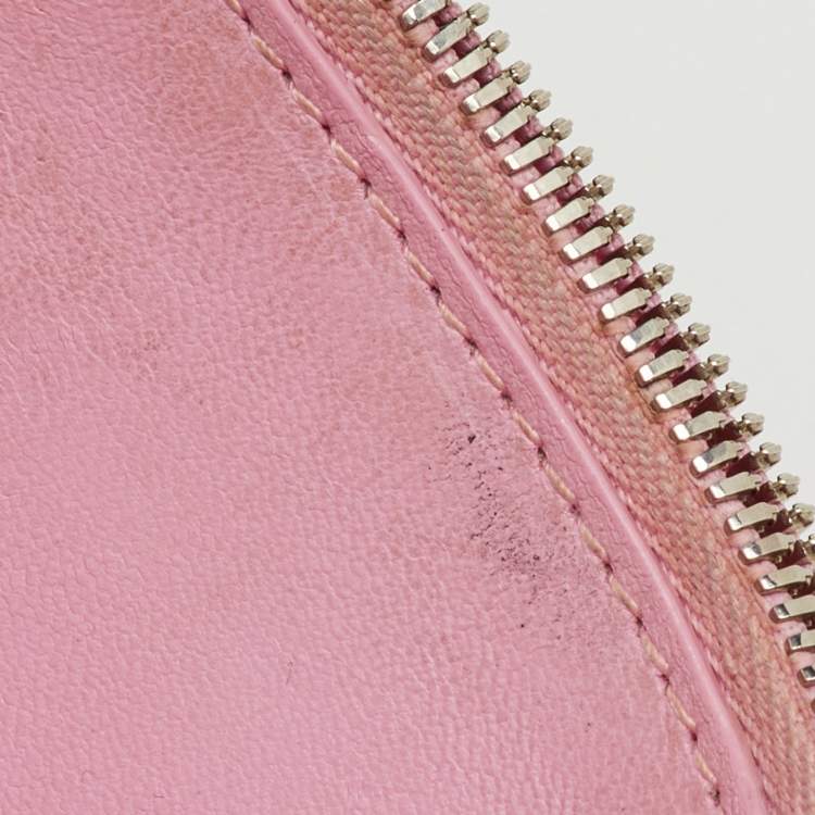 Pre Owned Balenciaga Light Pink Croc Embossed Leather Gossip Wallet on Chain