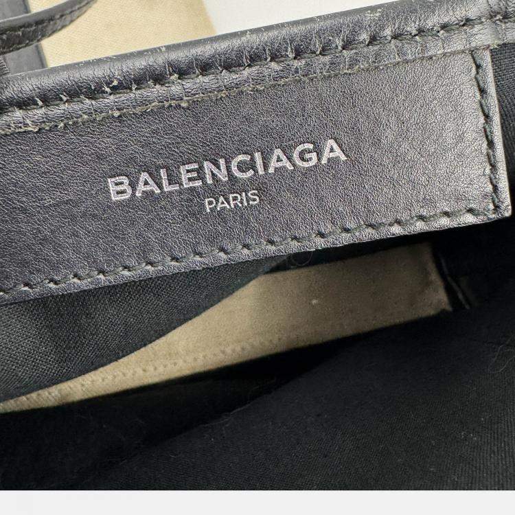 Pre Owned Balenciaga Off White/Black Canvas and Leather Navy XS Cabas Tote